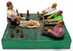 Collen Maswanganyi, Measure of Success, painted wood, shells and hide