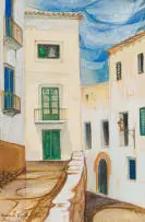 Anna Vorster, The Narrow Lanes of Ibiza, gouache on paper
