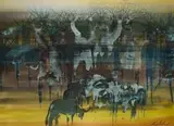 Gordon Vorster, Wildebeest, watercolour on paper