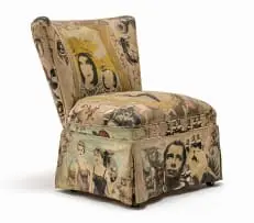 Steven Cohen, Crowned Madonna Chair, hand screenprinted fabric upholstered chair