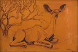 Hans Anton Heinrich Aschenborn, Resting Kudu, incised and painted wood block