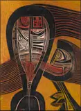 Cecil Skotnes, Two Figures, pigment on incised wood