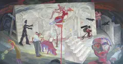 Michael Pettit, Between Acts, oil on canvas in the artist's hand-painted frame