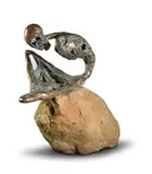 Stella Shawzin, Seated Figure, bronze, on a fixed rock base