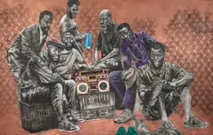Bambo Sibiya, Another Gathering of Swenkas, oil on canvas