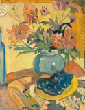 Irma Stern, Still Life with a Vase of Flowers and a Plate of Grapes, gouache on paper