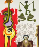 Abstract Figures by Walter Battiss, oil on canvas, sold Sep 2022