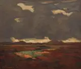 Storm Landscape by Jacobus Hendrik Pierneef, oil on wood panel, sold Jul 2022