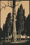 Boomstam en Denneboom (Nilant 75) by Jacobus Hendrik Pierneef, linocut on paper, sold Jul 2022