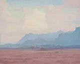 The Close of Day, Erongo Mountains, S.W.A. by Jacobus Hendrik Pierneef, oil on canvas, sold Jul 2022