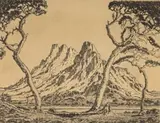 Jacobus Hendrik Pierneef, Okahandjaberg, S.W.A., etching on paper