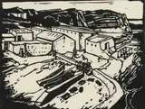 Vissershawe, Hermanus (Nilant 5) by Jacobus Hendrik Pierneef, linocut on paper, sold Jul 2022