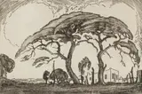 Jacobus Hendrik Pierneef, Camel Thorn and Voortrekker House, etching on paper