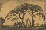 Jacobus Hendrik Pierneef, Camel Thorn and Voortrekker House, etching on paper