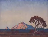 Spitzkop, S.W.A. by Jacobus Hendrik Pierneef, oil on board, sold Jul 2022