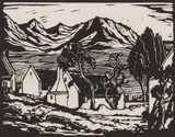 Huis en Berge (Nilant 11) by Jacobus Hendrik Pierneef, linocut on paper, sold Jul 2022