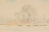 Sand River, Skukuza by Jacobus Hendrik Pierneef, watercolour and pencil on paper, sold Jul 2022