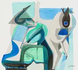 Sidney Goldblatt, Composition in Turquoise, watercolour and ink on paper
