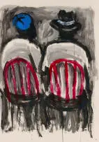 Patrick Makumbe, Two Seated Figures, ink and watercolour on paper