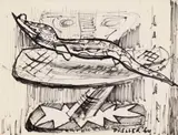 Headrest with Crocodile I, sketch by Alexis Preller, felt-tip pen on paper, sold Jun 2022