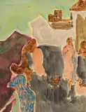 Zdzislaw Ruszkowski, Abstract Figures, watercolour on artist's illustration board