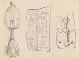 Alexis Preller, Osheba Funerary Figure, Gabon, and Dogon Doors, Mali, sketches, pencil on paper