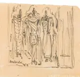 Alexis Preller, Three Women/Hieratic Women, tiny sketch, pencil on paper