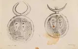 Baule Masks II, Ivory Coast, sketch by Alexis Preller, pencil on paper, sold Jun 2022