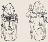 Alexis Preller, Florentine Heads, sketches, felt-tip pen on paper