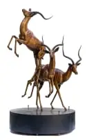 Danie de Jager, Composition with Three Impala, bronze with a brown patina on a steel base
