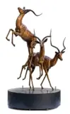 Danie de Jager, Composition with Three Impala, bronze with a brown patina on a steel base