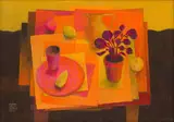 Susan Helm Davies, Still Life with Pot of Iresine, acrylic on board