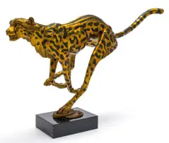 Danie de Jager, Running Cheetah I, bronze with a copper-coloured patina on a granite base