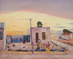 John Koenakeefe Mohl, Evening on Sophia Town, Tvl (sic), oil on board