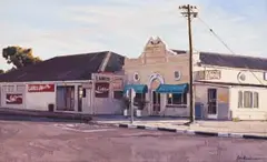 Lanco Superette and Video, Langebaan by John Kramer, oil on canvas, offered Jun 2022