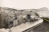 Setlamorago Mashilo, Landscape with Road and Hills, ink, acrylic, charcoal and monoprint on paper
