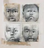 Thonton Kabeya, Composition with Faces, mixed media on canvas