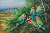 Phillip Alexander Clancey, Rosy-Faced Lovebirds, oil on board