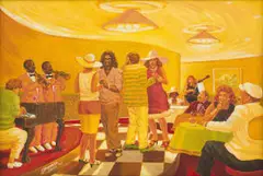 Sthembiso Sibisi, Jazz Club, oil on canvas laid down on board