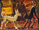Porculain (sic) Confrontation by Adriaan Boshoff, oil on wood panel, sold Jun 2022