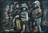 Group of Children by Mbongeni Richman Buthelezi, melted sheet plastic mounted on wood panel, sold Jun 2022