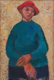 Jane Tully Heath, Woman in a Red Hat, oil on card laid down on board