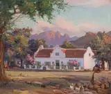 La Provence, Franschhoek with Ducks in a Pond by Hugo Naude, oil on wood panel, offered Jun 2022