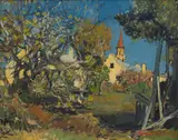 Church at Stanford by Terence McCaw, oil on canvas, offered Jun 2022