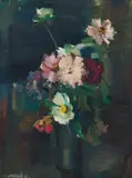 Clément Serneels, Vase of Mixed Flowers, oil on canvas