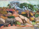 Nichola Alice Leigh, Kruger Elephants and Rocks, pastel on paper
