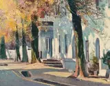 Street Scene, Stellenbosch by Errol Boyley, oil on canvas laid down on board, offered Jun 2022