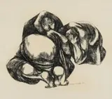 Ezrom Legae, Three Crouching Figures, pencil on paper