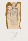 Mimmo Paladino, Man in a Suit with Angel Wings, pencil and gold paint on paper
