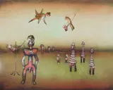 Tadeusz Jaroszynski, Composition with Fantasy Figures, screenprint on paper